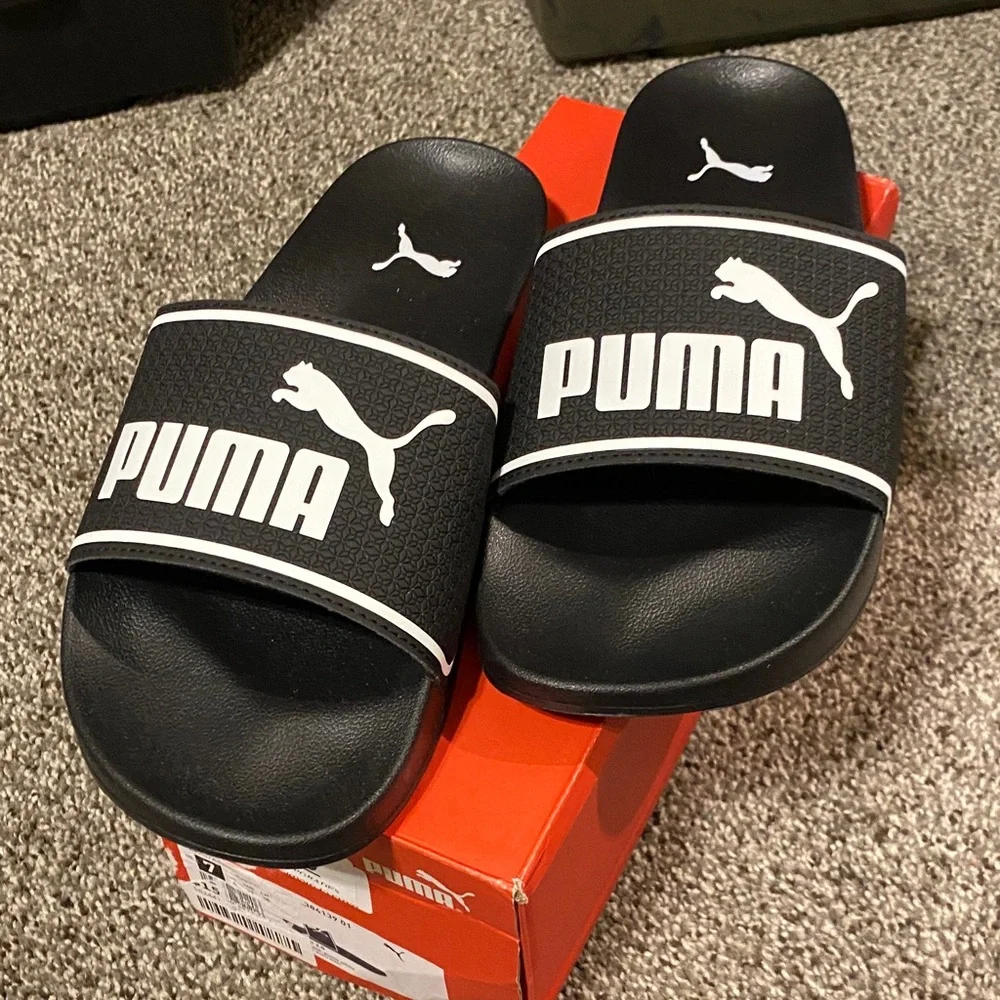Puma Black and White Slide Sandals